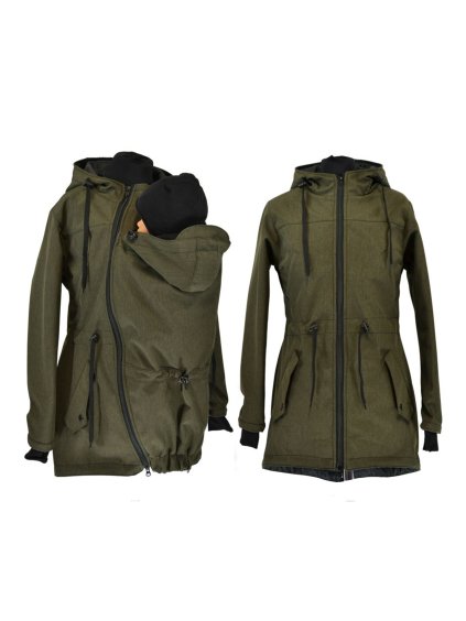Softshellová nosící parka khaki žíhaná