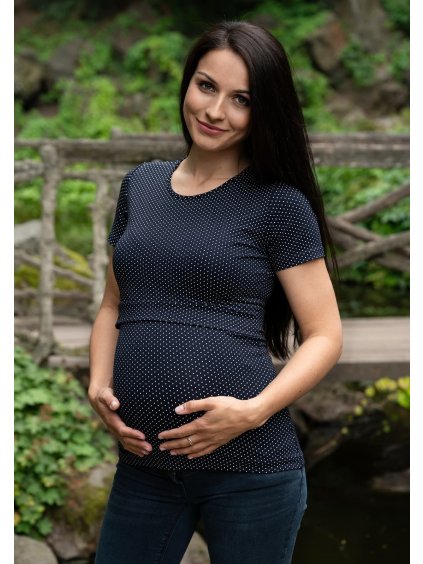 Těhotenské tričko modré s puntíky Mama L'amour