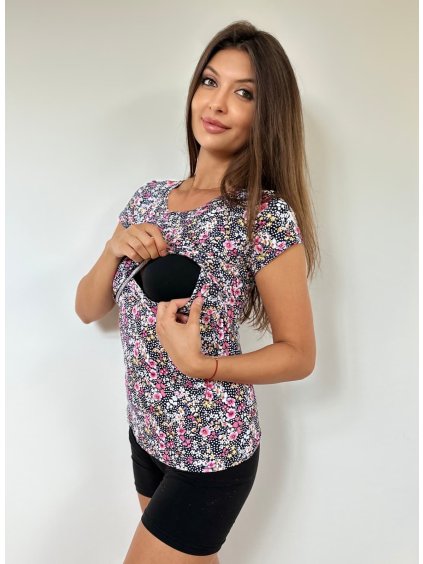 Kojící tričko s barevnými kvítky