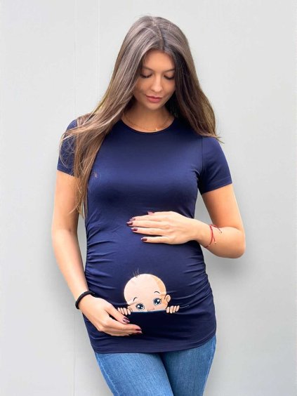 vtipné těhotenské tričko modré s miminkem