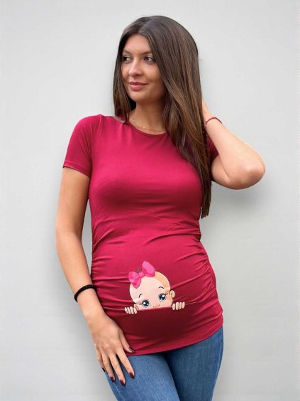 vtipné těhotenské tričko holčička bordó