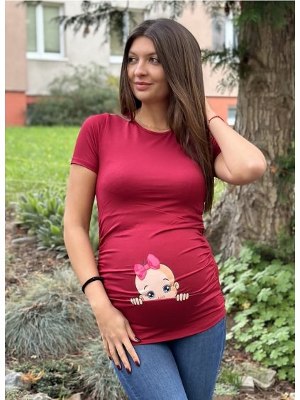Vtipné těhotenské tričko holčička bordó