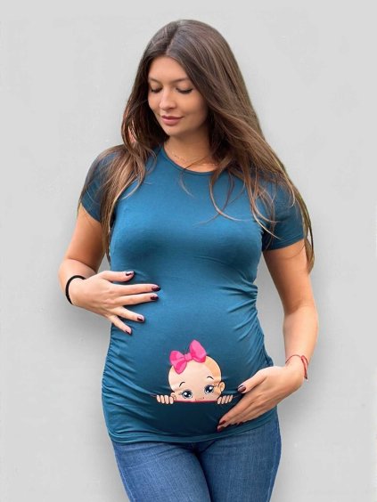 vtipné těhotenské tričko holčička petrolej