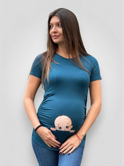 vtipné těhotenské tričko s miminkem petrolej