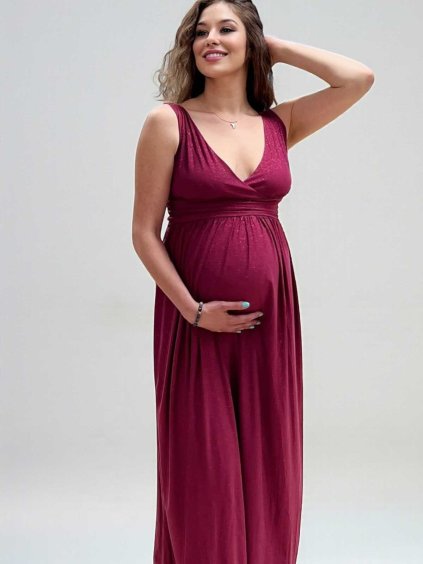 společenské těhotenské šaty na ramínka vínové purpurové