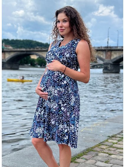 Těhotenské šaty na ramínka s drobnými kvítky