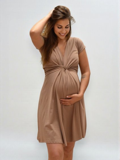 Těhotenské a kojící šaty tmavé latté uzlové