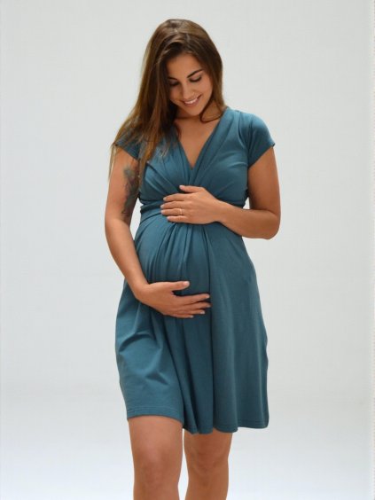 Těhotenské a kojící šaty petrolejové elegntní