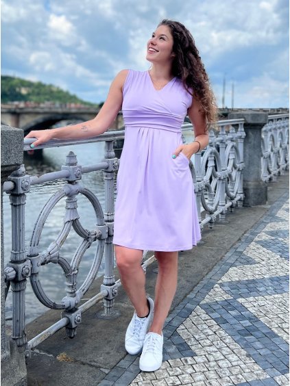 Těhotenské a kojící šaty beu rukávů lila