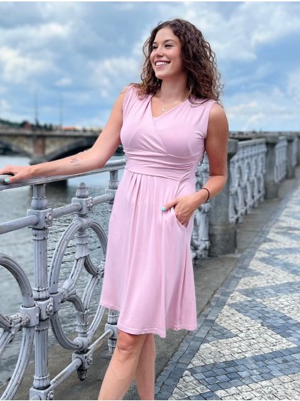 Těhotenské a kojící šaty s kapsami růžové