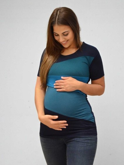 těhotenské a kojící tričko modré s pruhy