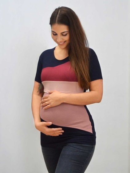těhotenské a kojící tričko růžovo modré