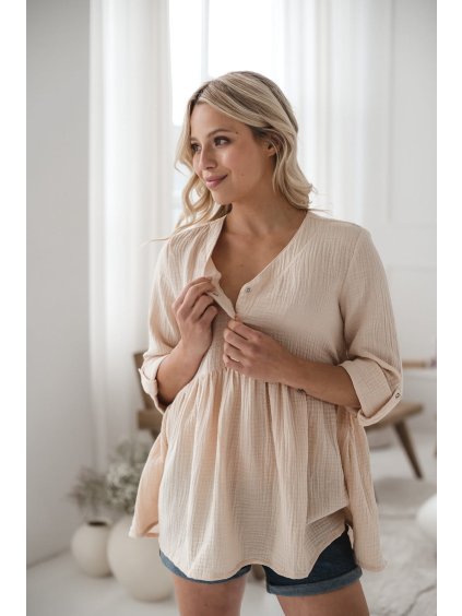 Těhotenská halenka mušelín světlé béžová písek