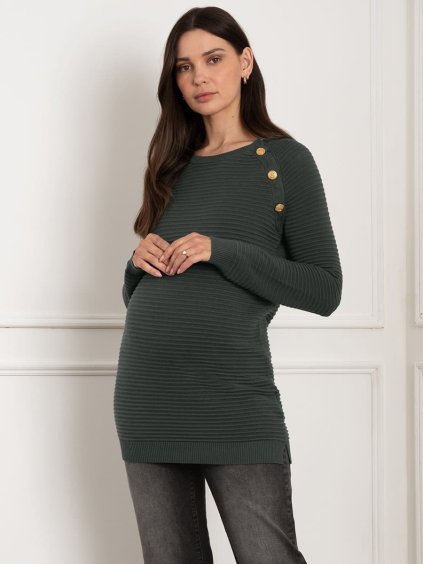 Těhotenský a kojící svetr 3v1 Amalia khaki bavlněný