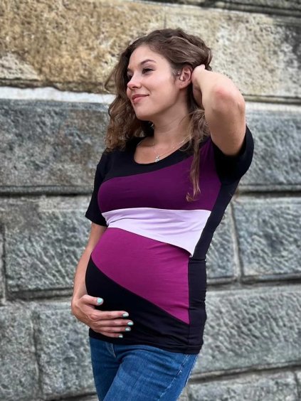 těhotenské a kojící tričko fialovo černé
