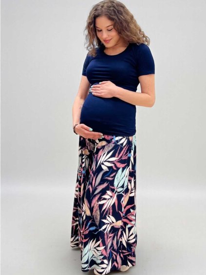 těhotenská sukně modrá s barevným vzorem