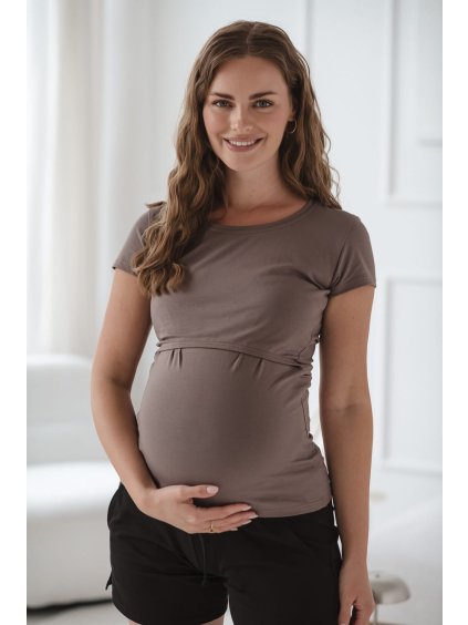 Těhotenské tričko hnědé cappuccino kojící