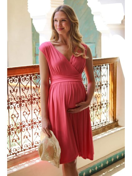 Elegantní těhotenské šaty bez rukávů korálové