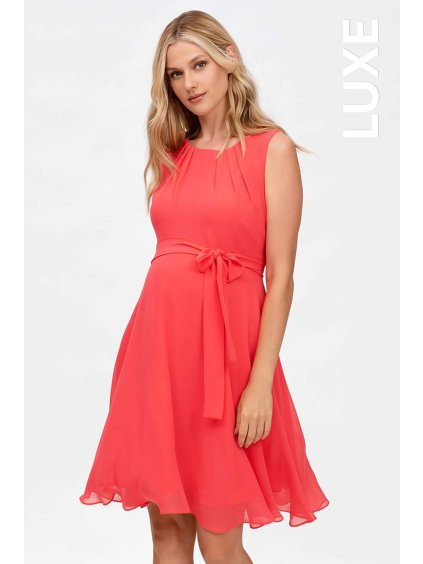 Elegantní těhotenské šaty korálové bez rukávů