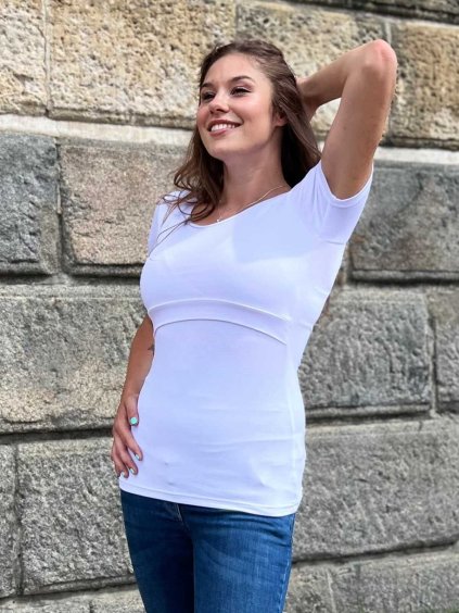 těhotenské a kojící tričko bílé bambus krátký rukáv