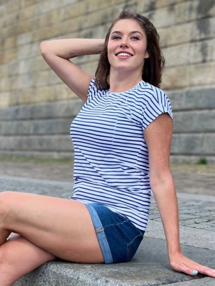 kojící tričko bílé s proužky bavlněné