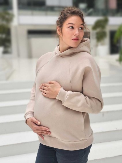 tepla tehotenska mikina svetle bezova warm mama 3v1