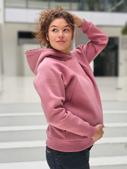 oversize teplá těhotenská mikina růžová