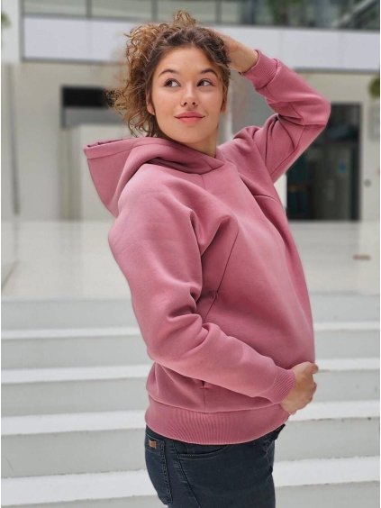 Oversize teplá těhotenská mikina růžová