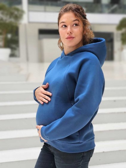 oversize těhotenská mikina modrá kojicí 3v1