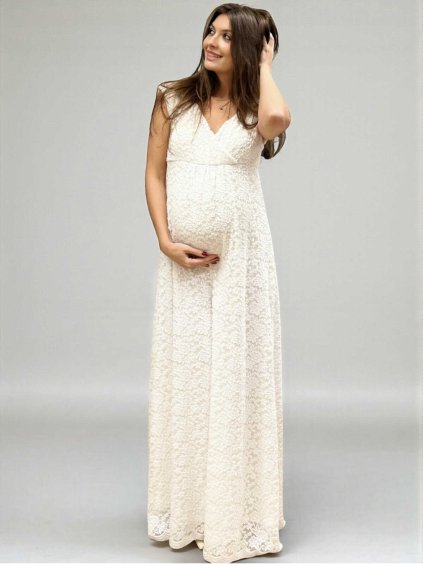 těhotenské svatební šaty sněhově bílé s krajkou