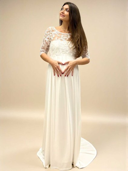 svatební těhotenské šaty s krajkou bílé