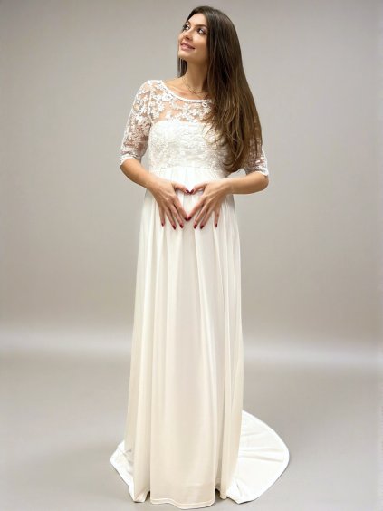 svatební těhotenské šaty s krajkou bílé