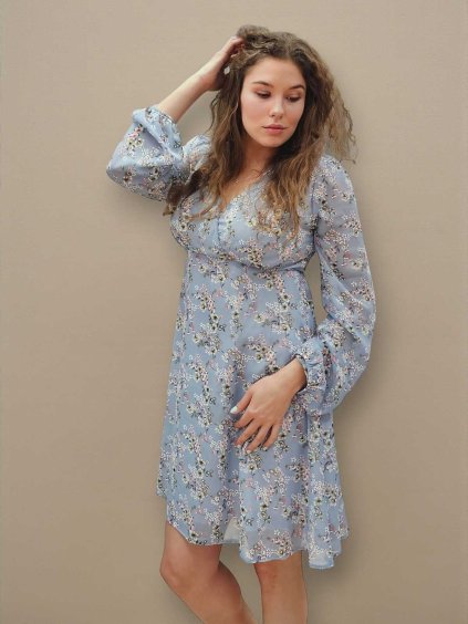 těhotenské šaty modré s kvítky šifonové