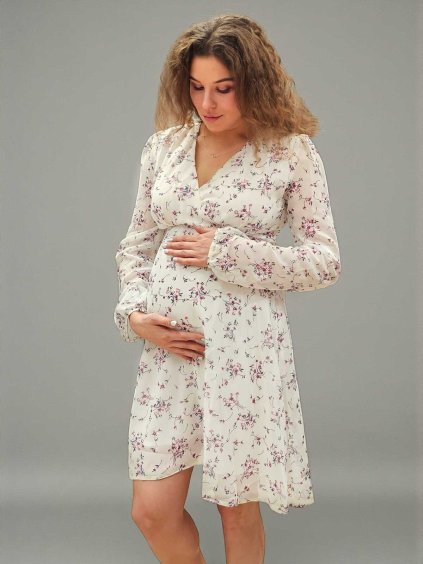 těhotenské šaty šifonové bílé květinové