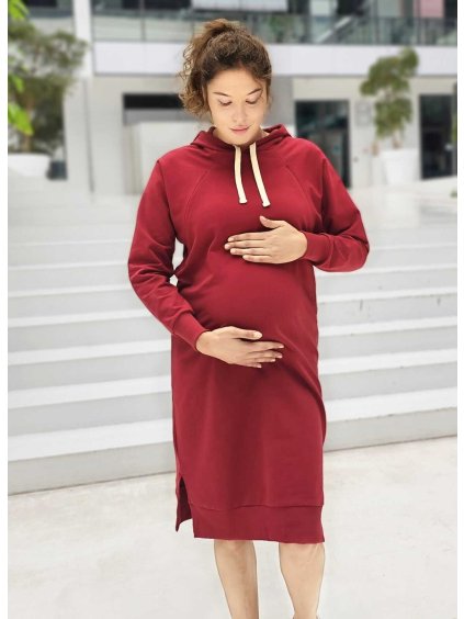 tehotenske mikinove saty barva bordo bavlna