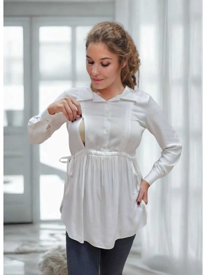 elegantní kojicí košile bílá dlouhý rukáv lara