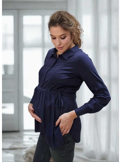 elegantní těhotenská košile tmavě modrá dlouhý rukáv