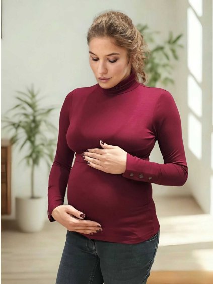 bambusové těhotenské tričko s rolákem barva red wine