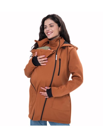 Softshellová těhotenská a nosicí bunda okrová