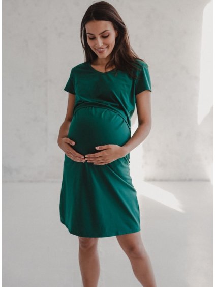 Těhotenská košile do porodnice láhvově zelená