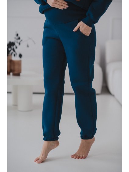 Těhotenské tepláky s fleecem modré Poseidon Motherhood