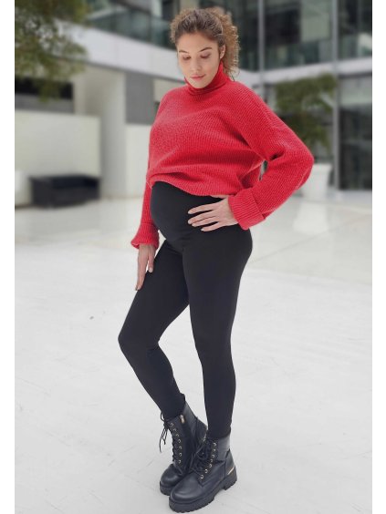 Zateplené těhotenské legíny černé bavlna