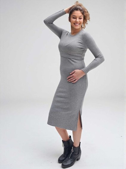těhotenské a kojici svetrové šaty šedé