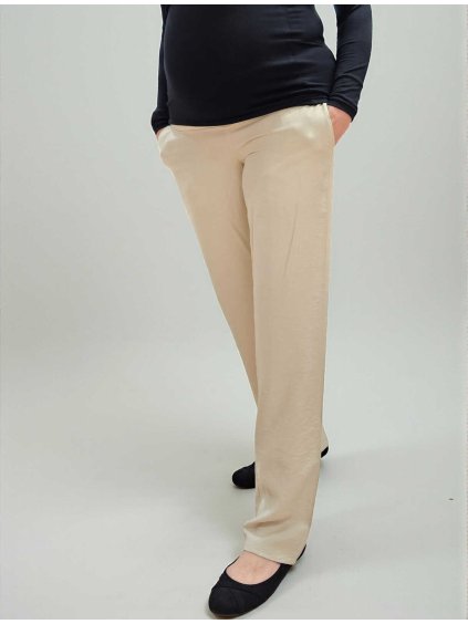 lněné kalhoty pro těhotné světle béžové