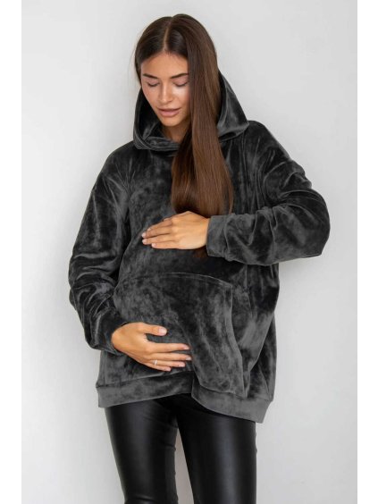 těhotenská a kojicí mikina grafitová oversize plyšová