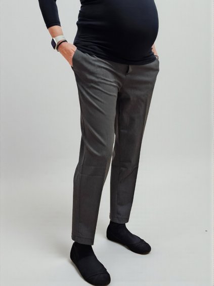 Společenské těhotenské kalhoty šedé melange