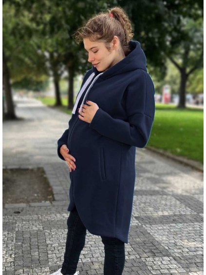 zateplená těhotenská mikina tmavě modrá prodloužená