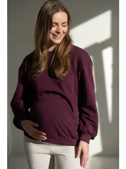 Těhotenská mikina vínová fialová oversize