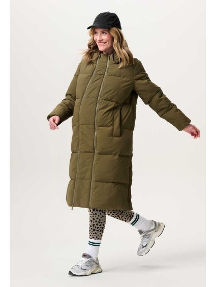 zimní těhotenský kabát dlouhý olivový 3v1