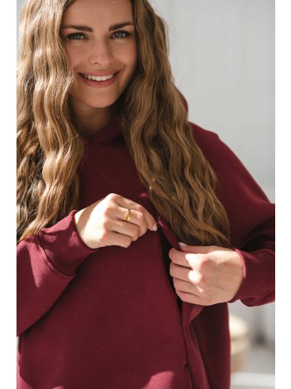teplá kojicí mikina burgundy bavlněná